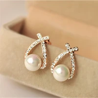 korea fashion gold silver color cross crystal drop earrings for women elegant cute pearl earrings brincos jewelry