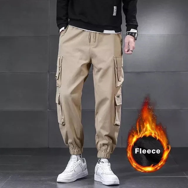

NEW IN Thick Warm Fleece Cargo Pants Men 2021 New Streetwear Plus Size Black Joggers Male Casual Thermal Trousers 5XL