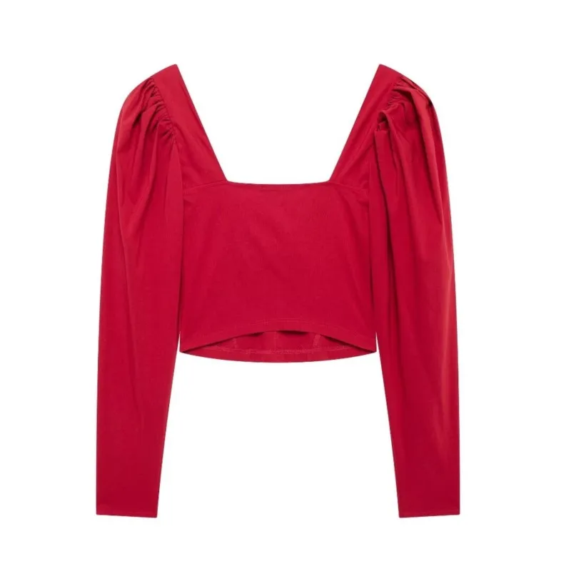 TRAF шифоновый женский топ с открытой спиной и пышными рукавами женская рубашка