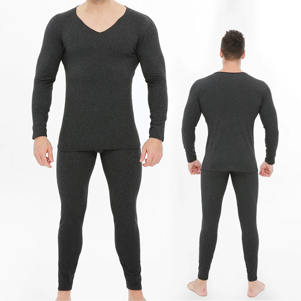 

Men's Winter Long Johns 2Pcs Set V-neck Men Thermal Underwear Sets Thin Fleece Elastic Undershirt+underpants Soft Homewear Suits