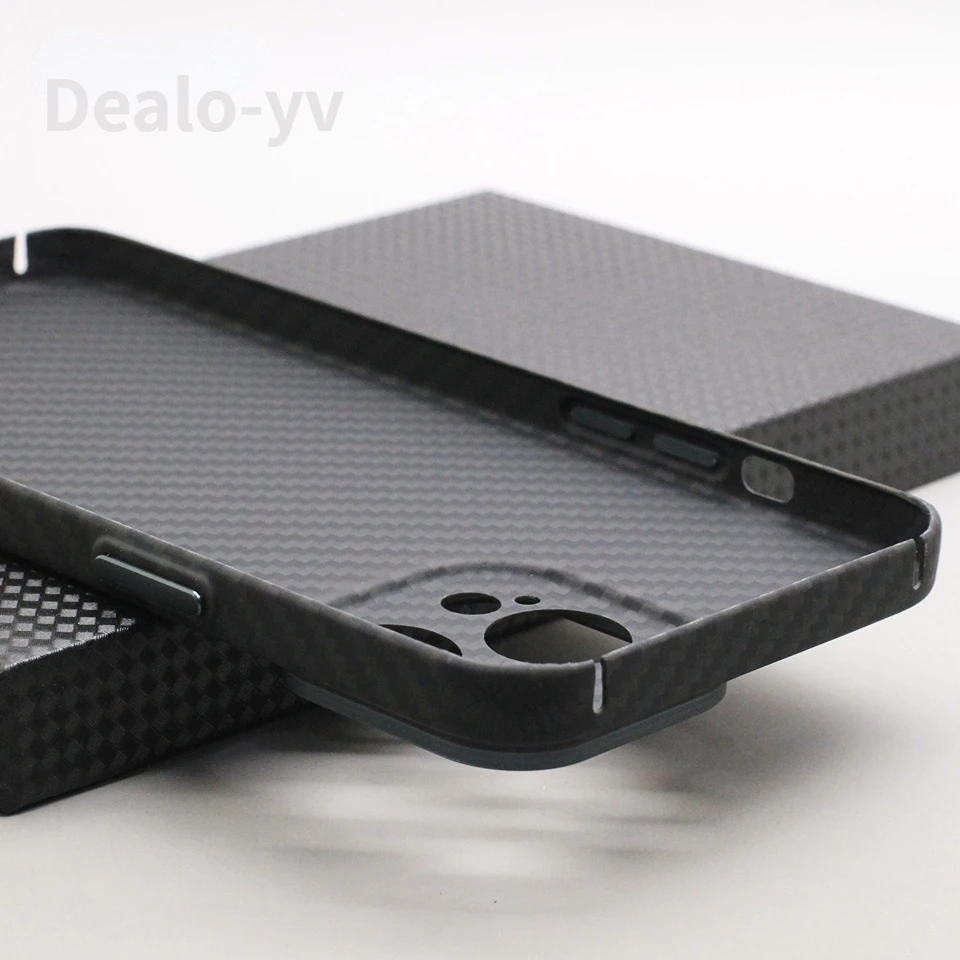 Light Luxury Carbon Fiber Lens Protection Phone Case for IPhone 14 Pro Max 14 Plus Ultra-thin Metal Button Aramid Fiber Cover