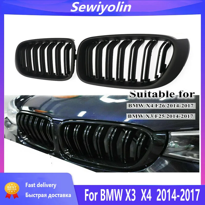 

Car Accessories Grille Matte Black For BMW X3 F25 LCI X4 F26 2014-2017 Hood Front Kidney Grille Chromium Styling Body Kit