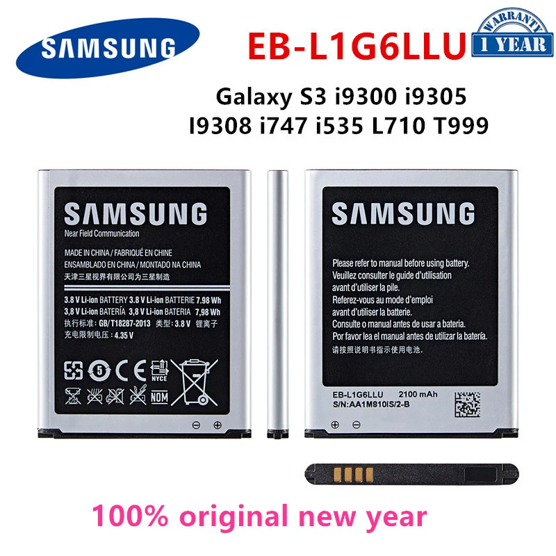 

SAMSUNG Orginal EB-L1G6LLU 2100mAh Battery For Samsung Galaxy S3 i9300 i9305 I9308 i747 i535 L710 T999 Batteries With WO