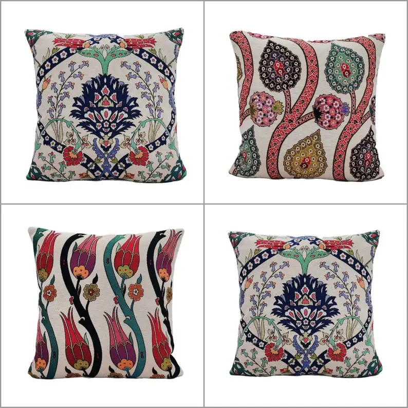 

4pcs/set Turkish Tulip Tile Pattern Pillow CoverGobelin Tapestry PillowcaseWoven Ethnic Throw Pillow TopHandmade Authentic