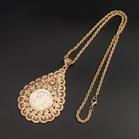 arabic style leaf long chain ethnic wedding hip hop jewelry metal coin pendant floral carving design wedding decoration necklace