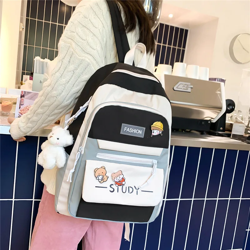

Kawaii Girls Book Bag Waterproof Nylon Female School Bags College Lady Laptop Backpacks Large Capacity Women's Backpack Mochila