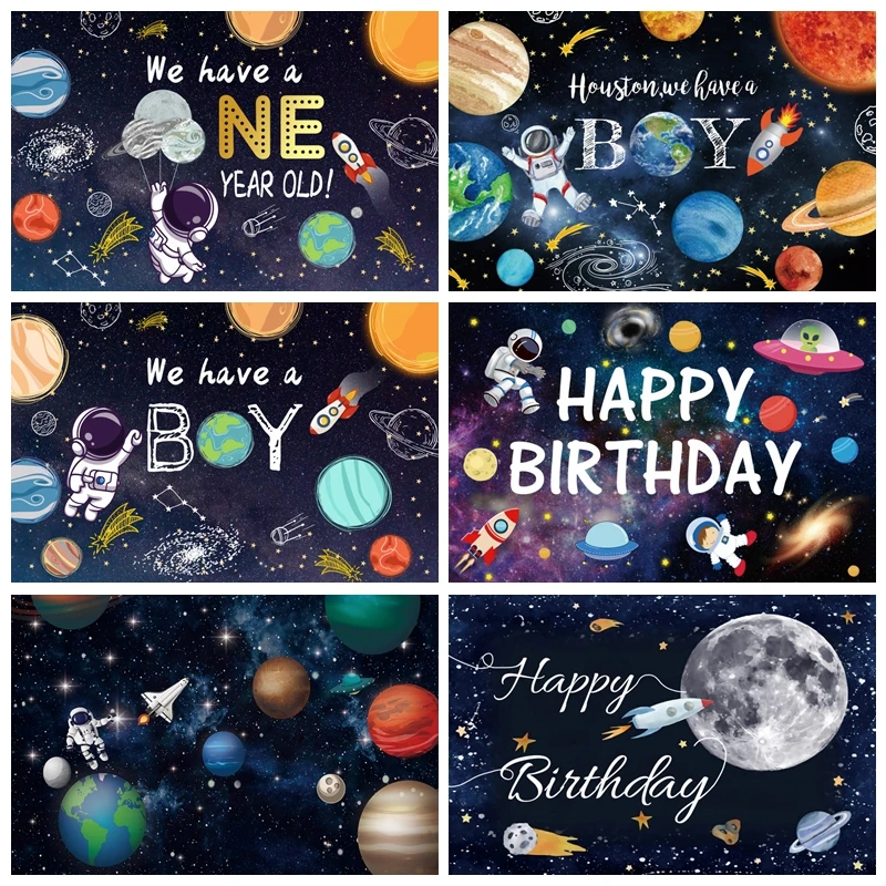 

Starry Sky Universe Earth Space Planet Astronaut Boy Newborn Baby Shower Birthday Backdrop Photography Background Photo Studio