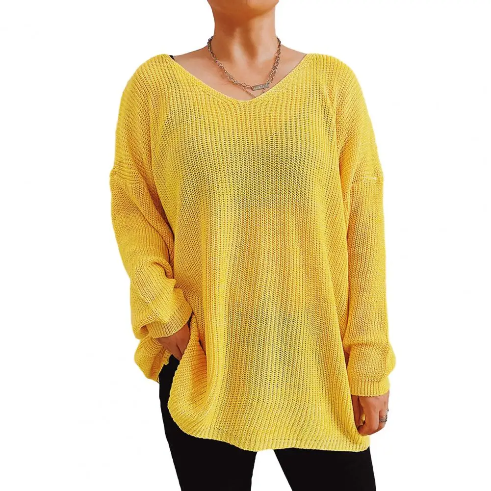 

V-neck Women Pullover Women Solid Color Sweater Stylish Comfortable Women's Knitted Sweaters High Elasticity Solid for Fall