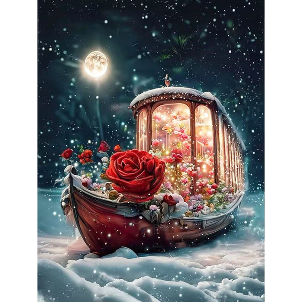 

Яркая алмазная живопись Yi, луна, новая коллекция, пейзаж, лодка, мозаика, цветы, розы, товары ручной работы, украшение для дома