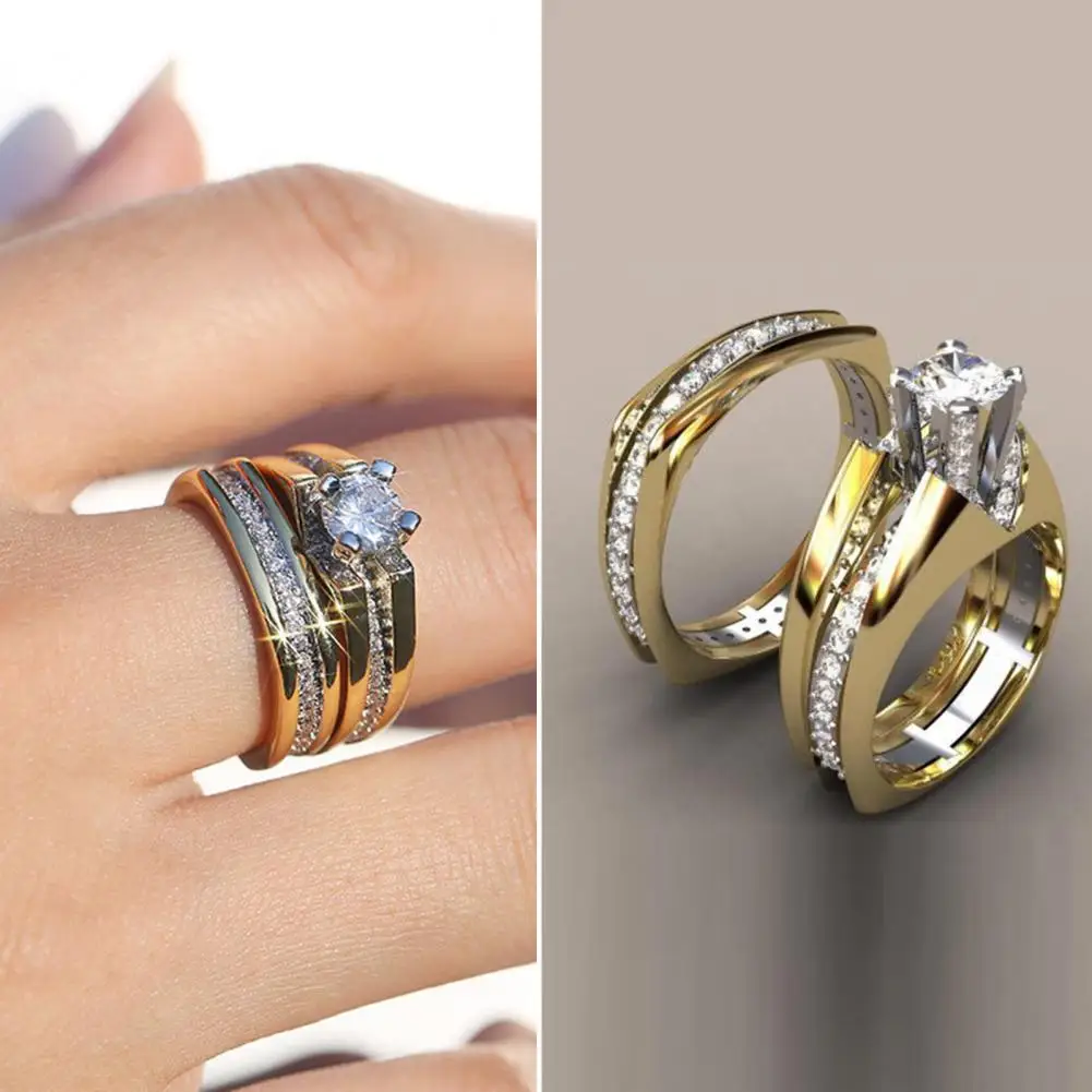 Beautiful Proposal Rings Gifts Wedding Rings Gold-plated Cubic Zirconia Inlaid Wedding Engagement Rings Jewelry Decoration