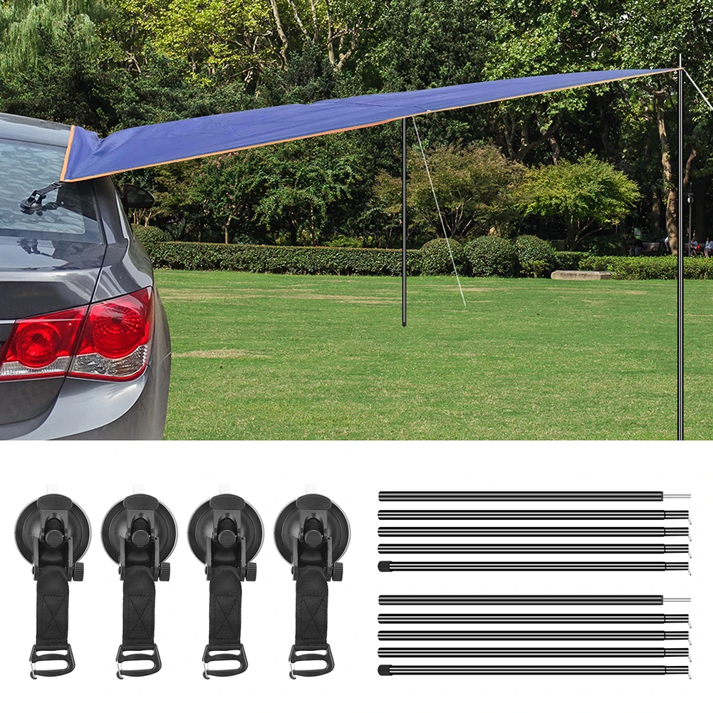 

2PC 195CM Awning Poles Strength Aluminum Tent Pole And 4PC Strong Suction Cup Anchor Outdoor Car Convertible Hardtop Sunroof kit