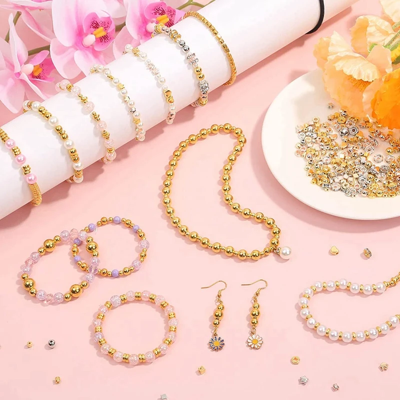 2240 Pcs Spacer Beads For Jewelry Making In 8 Styles, For Bracelets Making, Round Beads Beads Crafts