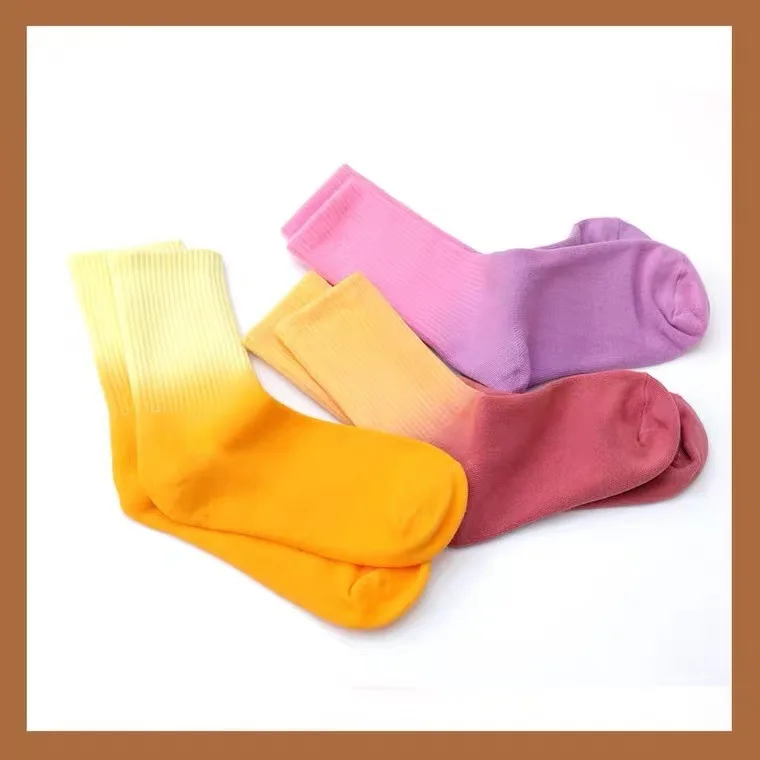 Gradient Color Tie-Dye 10 Pairs Mid-Calf Socks Spring and Summer Solid Color Street Skateboard Socks Women's Mid-Calf Socks