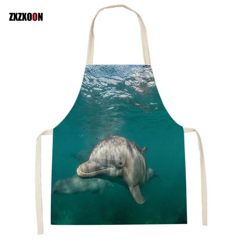 

Household Pinafore Sea Mountain Tree Pattern Cleaning Kitchen Aprons Home Cooking Baking Accessories Sleeveless Pinafore