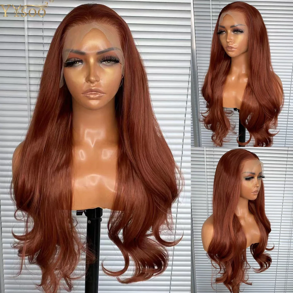 YYsoo Long Body Wave 350# Copper Synthetic Wig 13x4 Futura Hair Glueless Lace Front Wigs For Black Women Pre Plucked Hairline