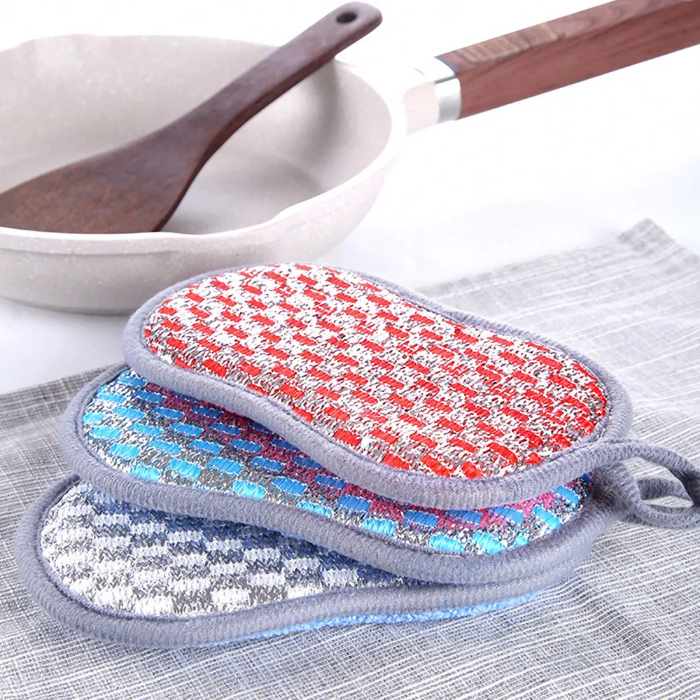 

Double Sided Sponges Cloths Scouring Pad Reusable Microfiber Dish Cleaning No Scraping Decontamination Rags Kitchen Tools
