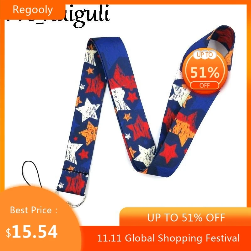 

30pcs Vintage Colorful Stars Lanyard Keys Phone Holder Funny Neck Strap With Keyring ID Card DIY Animal webbings ribbons Hang