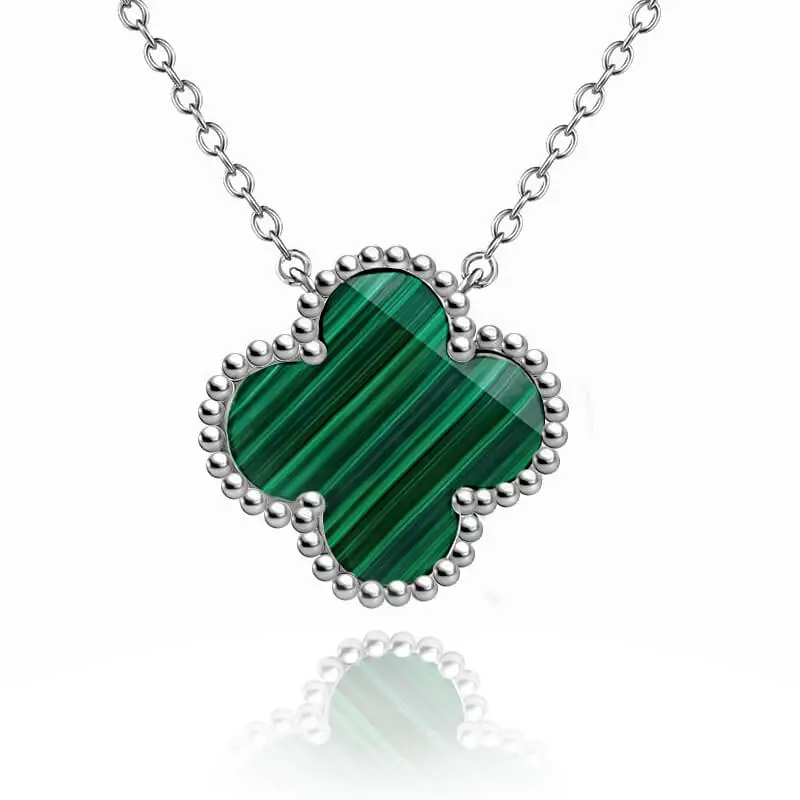 Подвеска клевер зеленый малахит из серебра 925 пробы тренд 2022 Pendant clover green malachite Silver