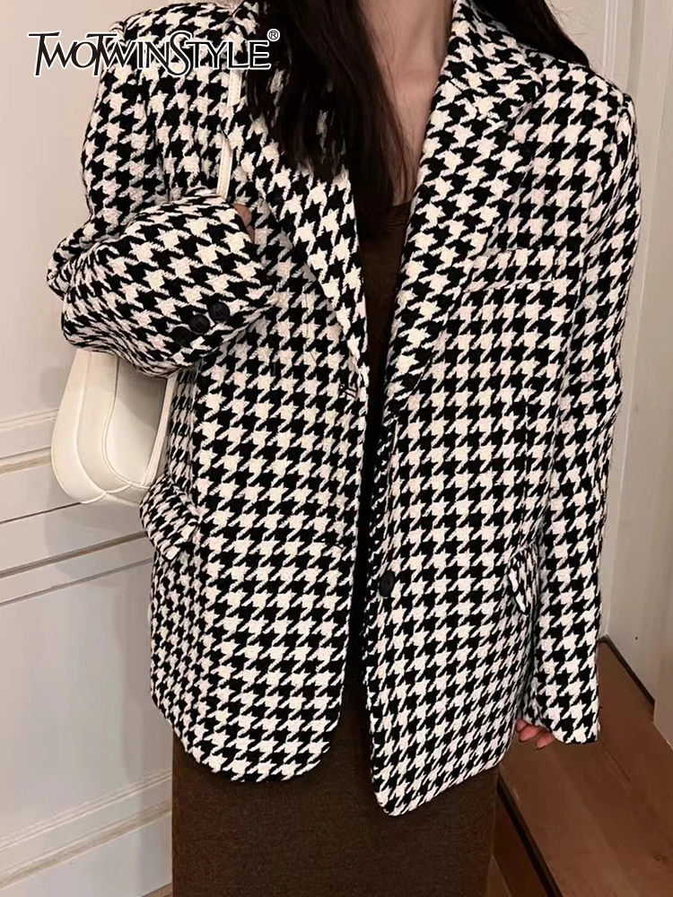 

Женский свободный Блейзер TWOTWINSTYLE, разноцветный винтажный лоскутный блейзер с карманами с длинным рукавом и отложным воротником