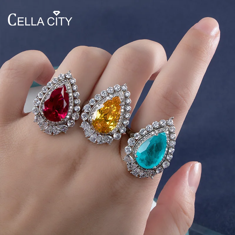 Классическое кольцо Cellacity из стерлингового серебра 925 пробы с каплевидной водой