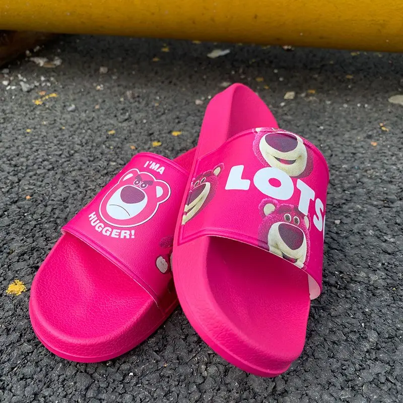 Disney Girl Heart Strawberry Bear Summer Cute Cartoon Couple Bathroom Non-slip Slippers Women's 2022 New Arrival Sandals For Men