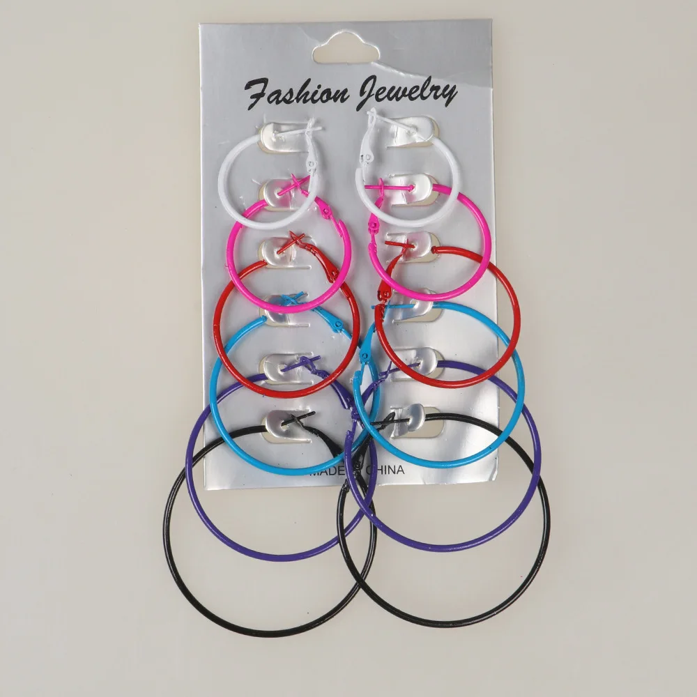 

6 Pairs of Punk Exaggerated Hoop Earrings Set Ear Rings for Women