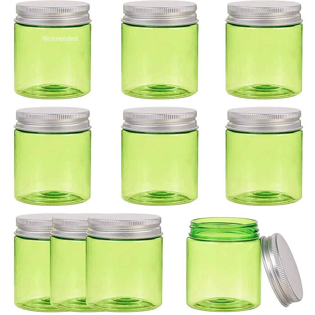 

10 Pack 80ml Light Green PET Plastic Refillable Cream Jar Empty Cosmetic Containers Vials with Screw Lid for Kitchen