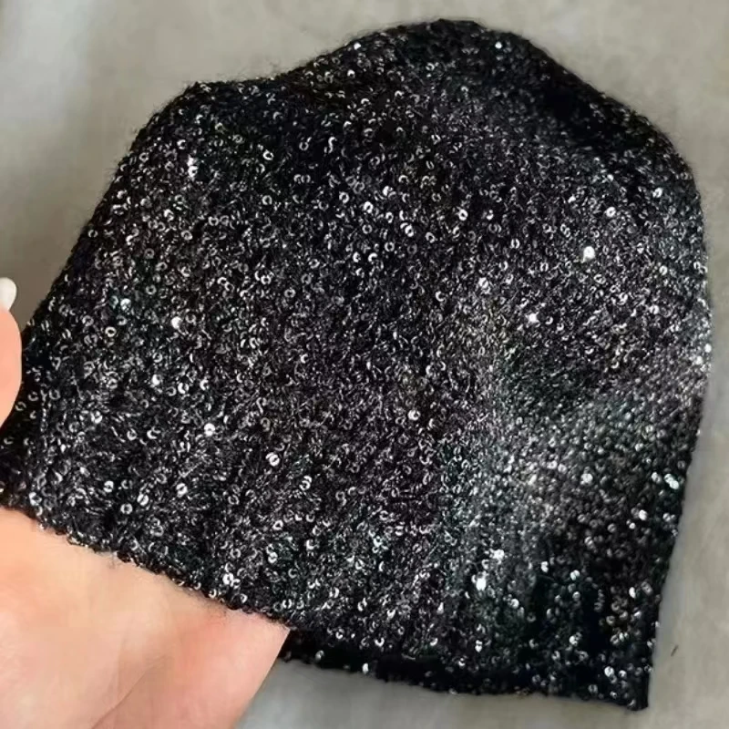 Весенняя тонкая женская Вязаная Шапка-бини с блестками в Корейском стиле