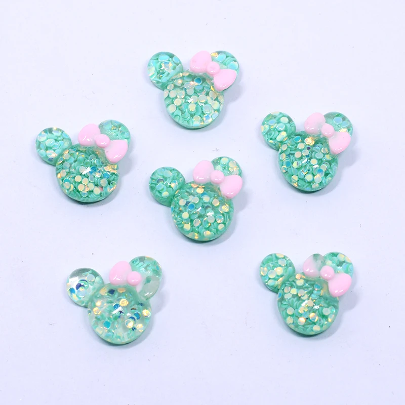 

10pcs Cartoon Green Bowknot Mouse Resin Ornament DIY Craft Supplies Phone Shell Patch Arts Kids Hair Accessories Materials