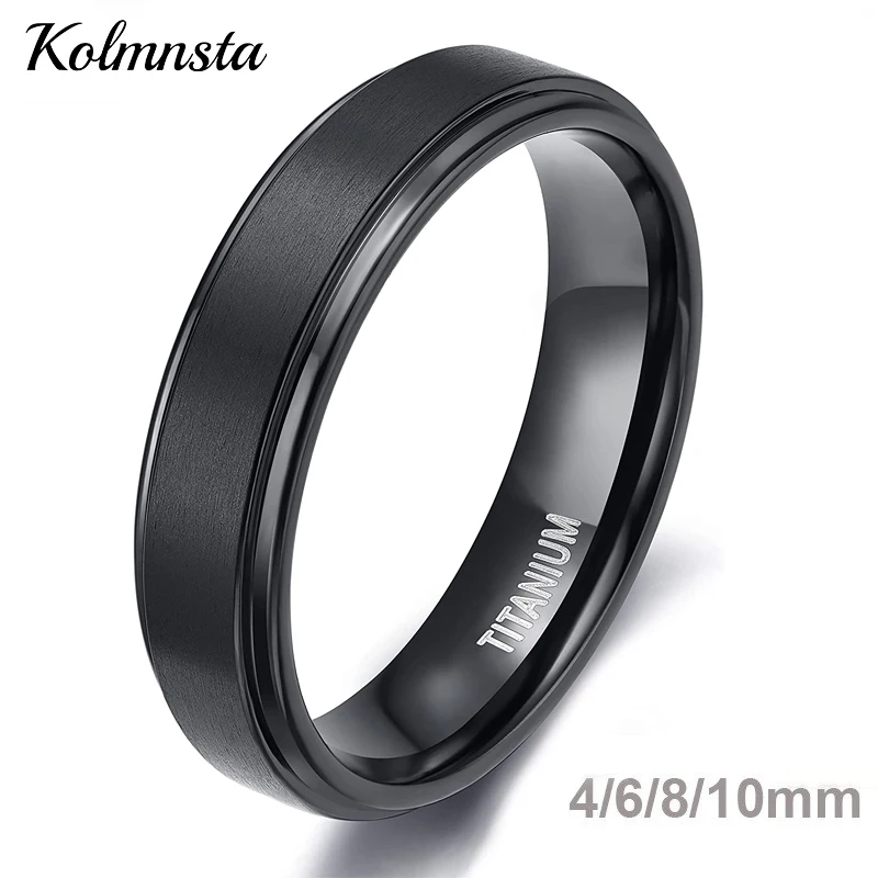 

Kolmnsta Black Titanium Ring For Men Wedding Engagement Jewelry Band 4/6/8/10 mm Cool Dark Classic Unisex Ring Female Size 4-15
