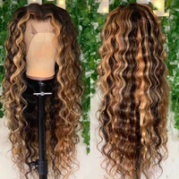 Cheap Deep Wave Highlight Wig 13x4 HD Transparent Human Hair Lace Frontal Wigs Ombre Honey Blonde Brazilian Curly Human Hair Wig