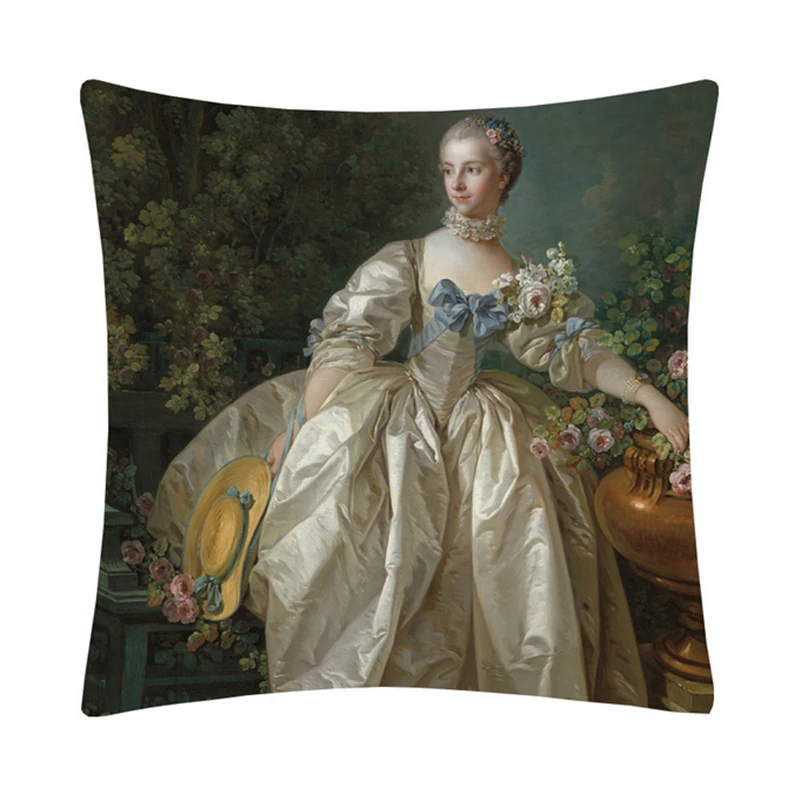 

Retro Decorative Cushion Royal European Lady Madame Rococo Style Painting Cushion Cover Pillowcase For Sofa Couch Decoration