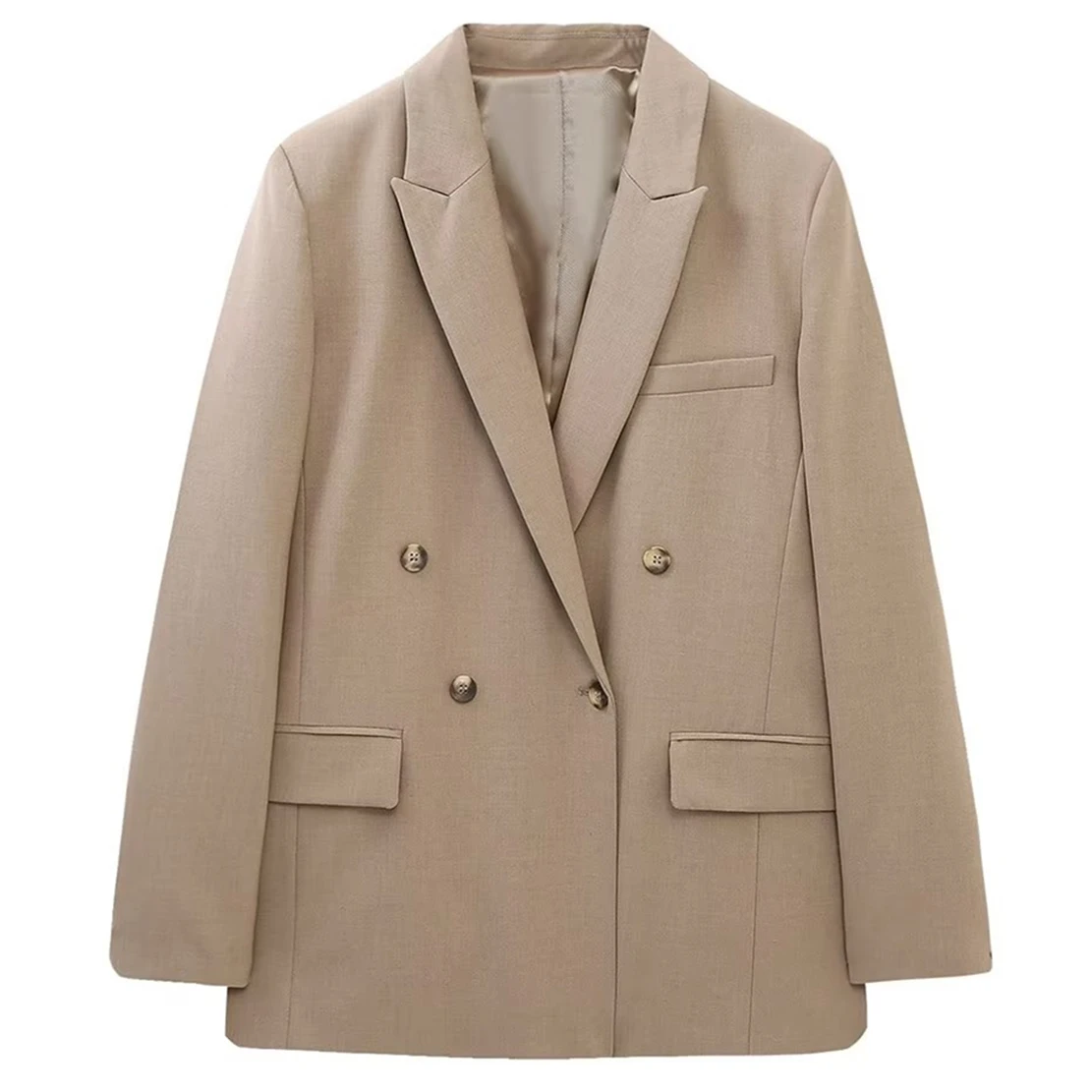 

Elmsk French Style Double Breasted Casual Blazers Fashion Elegant Champagne Jacket Women