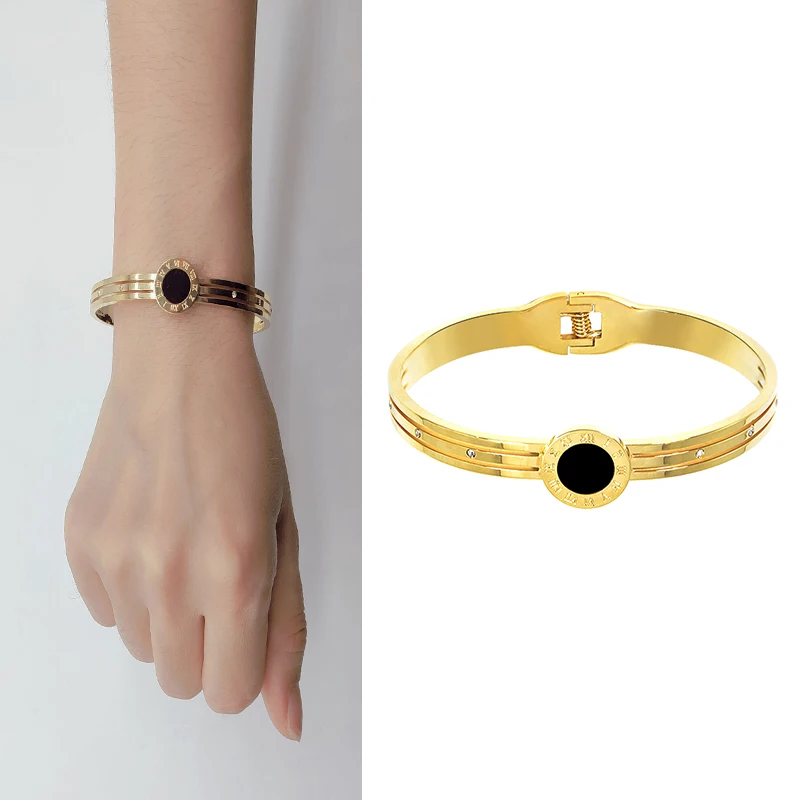 

New Stainless Steel Bracelets Woman Stainless Steel Oval Bangles & Bangles for Woman Golden Three Colors Trendy Wedding Jewelry
