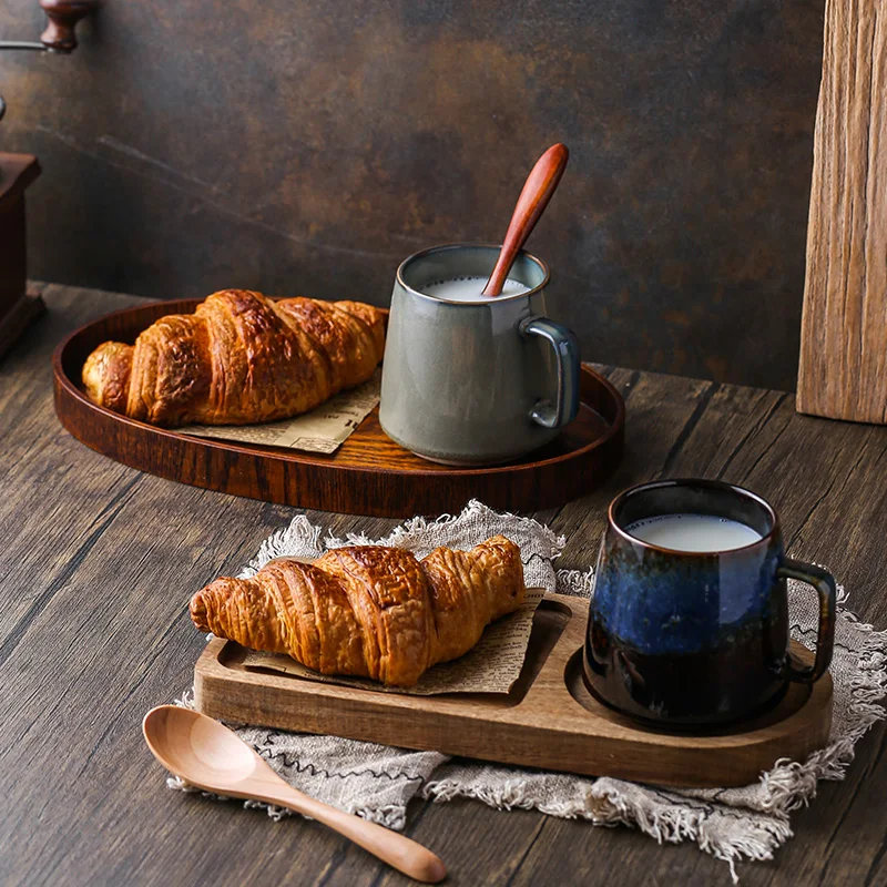 Японская керамическая чашка в стиле ретро кофейная большой емкости набор блюдце