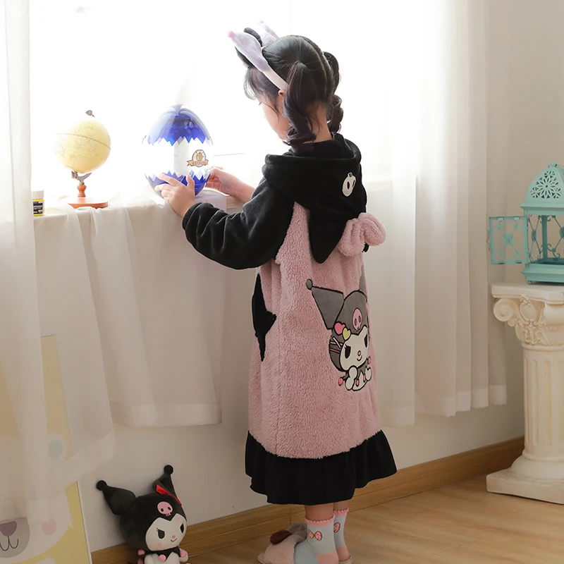 

Sanrioed Kuromi Cinnamoroll Мультяшные пижамы Ins милые длинные фланелевые ночные рубашки для девочки с сердцем Домашняя одежда Набор праздничных подарков