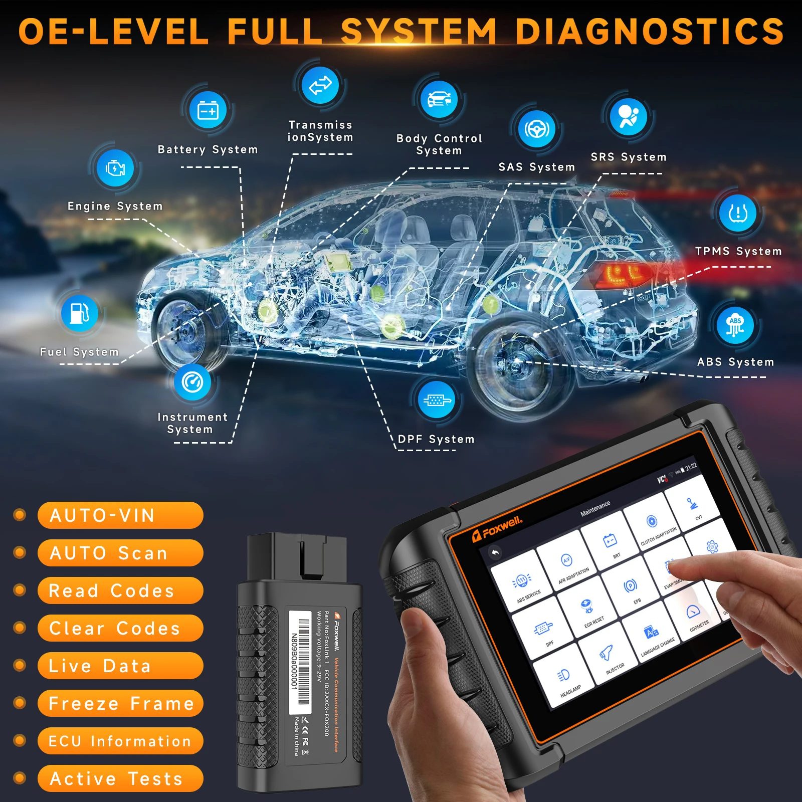 FOXWELL NT809BT OBD2 Bluetooth-сканер для автомобильного диагностического инструмента