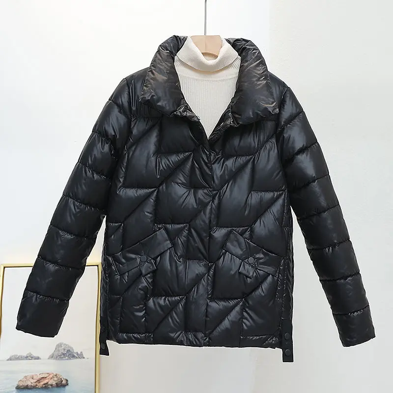 2023 New Winter Jacket Parkas Women Glossy Down Cotton Jacket Stand Collar Parka Warm Female Cotton Jacket Casual Outwear A15