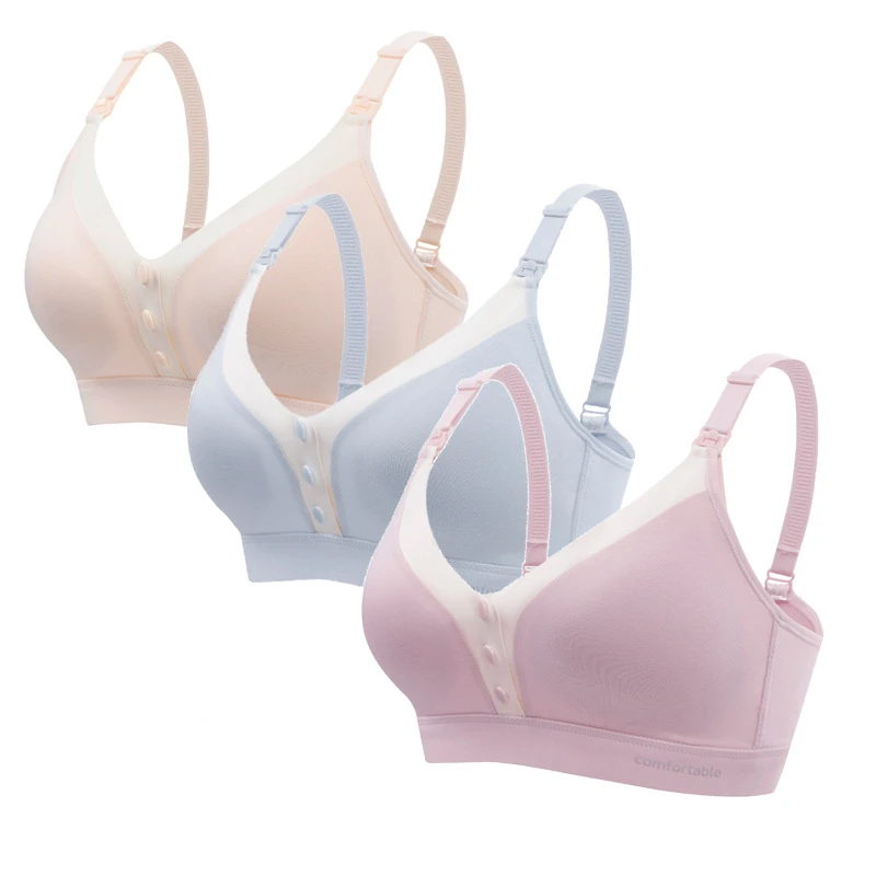 

Nursing Bra Maternity Bralette Sleeping Breastfeeding with Extra Extenders Maternal front open button infant feeding ventilation