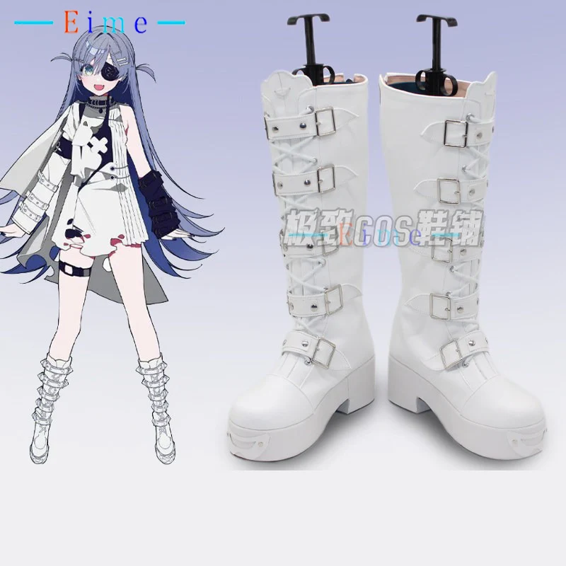 Фото Обувь для косплея Vtuber yano kuromu, белые ботинки, обувь из искусственной кожи для Хэллоуина и карнавала, изготовленные на заказ, большие размеры №1
