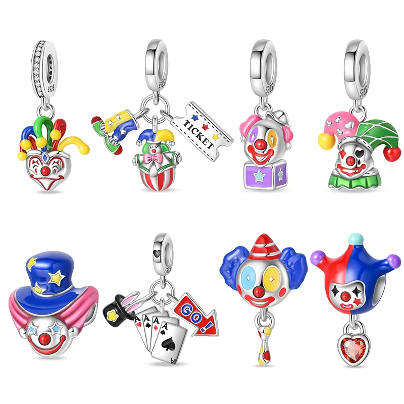 Новые стерлингового серебра 925 пробы модные красные сердечки клоун волшебный