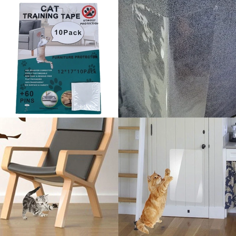 

R2LD 10 Pack Scratch Deterrent Tape Pet Repellent for Furniture Couch Protector Large Transparent Scratching Pads