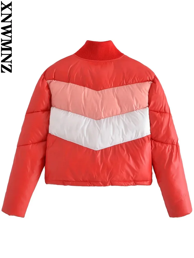 XNWMNZ 2022 Women Fashion Color-blocking Cotton Jacket Coat Woman Casual Winter Thick Cotton Clothes Female