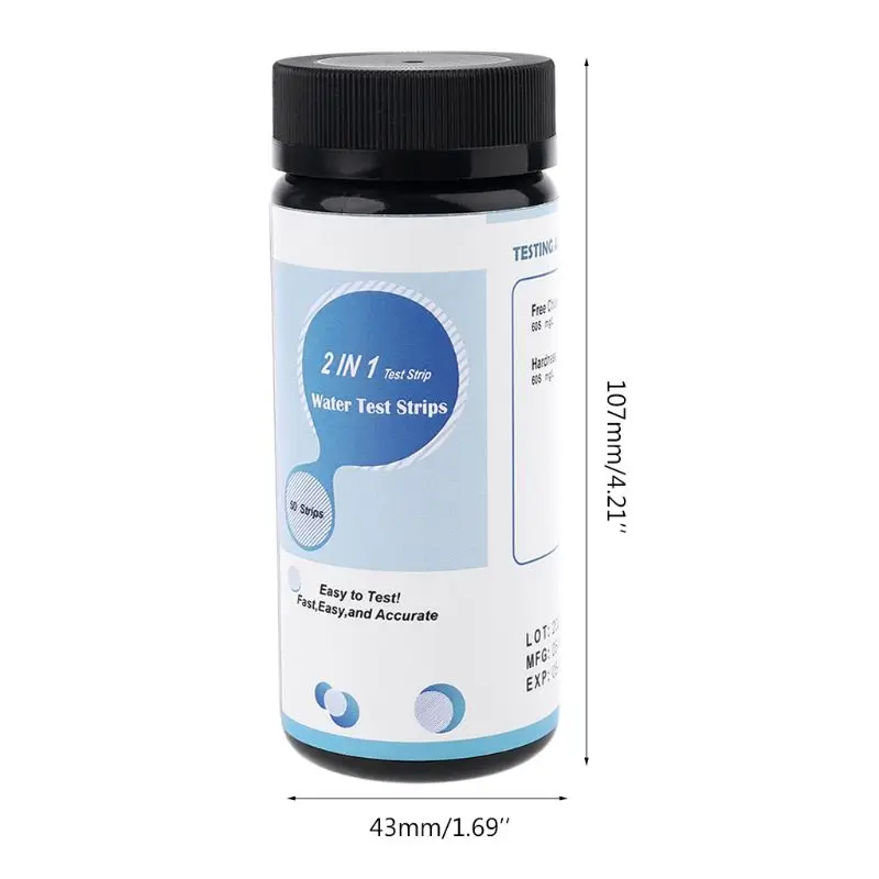 

2in1 Water Quality Test Strips Free Chlorine Hardness for Pool, Spa, Drinking Water, Aquarium 50pcs/bottle 367D