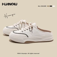 huanqiu summer 2022 new arrivals%c2%a0 breathable canvas shoes for women versatile and casual small white slippers lace up