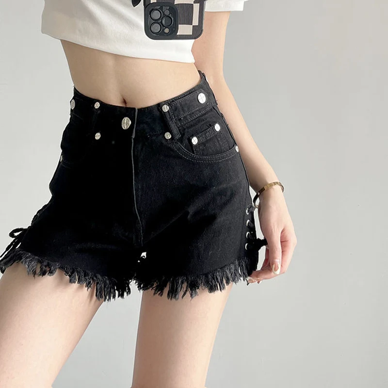 2023 Summer New Oversized Casual Denim Shorts Ladies High Waist Lacing Loose Versatile Pants Trend Fashion Women Clothing