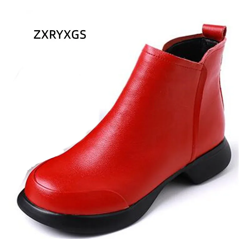 

ZXRYXGS Round Toe Premium Genuine Leather Boots Women Shoes Boots 2023 Temperament Comfort Autumn Winter Boots Fashion Big Size