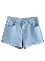 women jeans cotton denim hot shorts high waist pockets casual cuffs denim wide leg pants summer 2022
