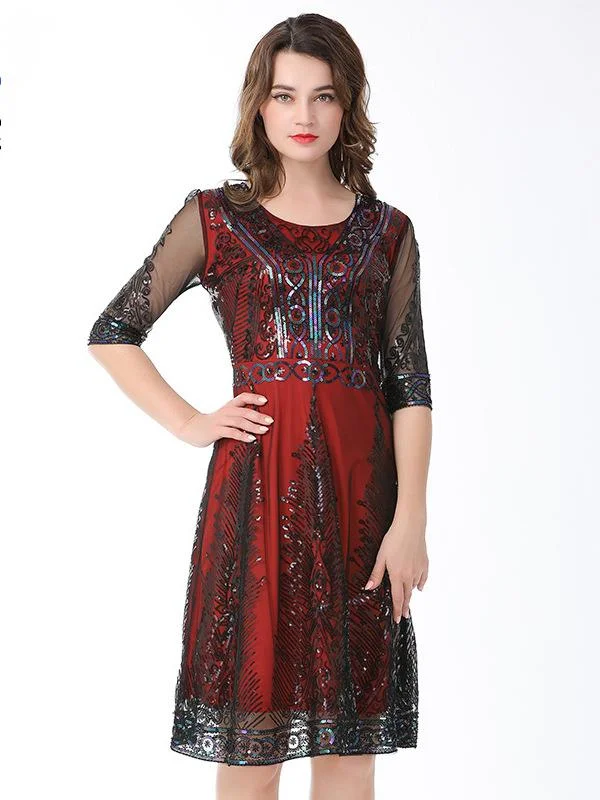 

Women's Sequin Ballet Dance Dresses Great Gatsby Flapper Sequin Fringe Midi Dress Vestido Summer Retro Black Dress