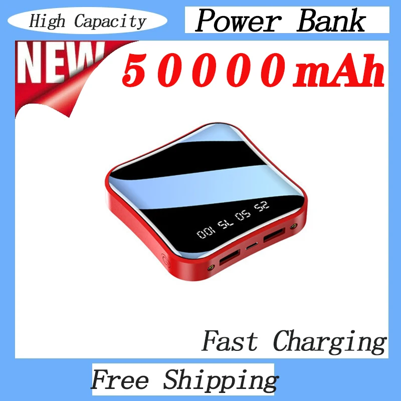 

50000mAh Mini Mobile Power Bank Large Capacity with 2USB LED Display Fast Charger Portable Mobile Power for Samsung Xiaomi Phone
